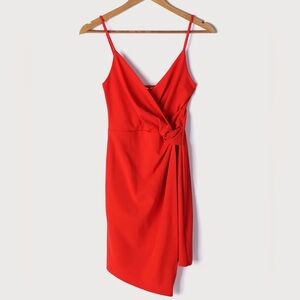 Lulu’s Ready for the Night Coral Red Twist-Front Mini Dress